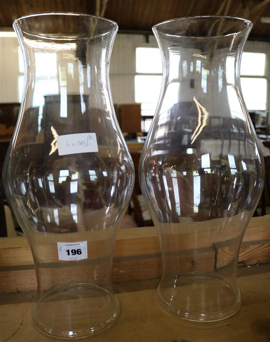 Pair large glass hurricane shades(-)